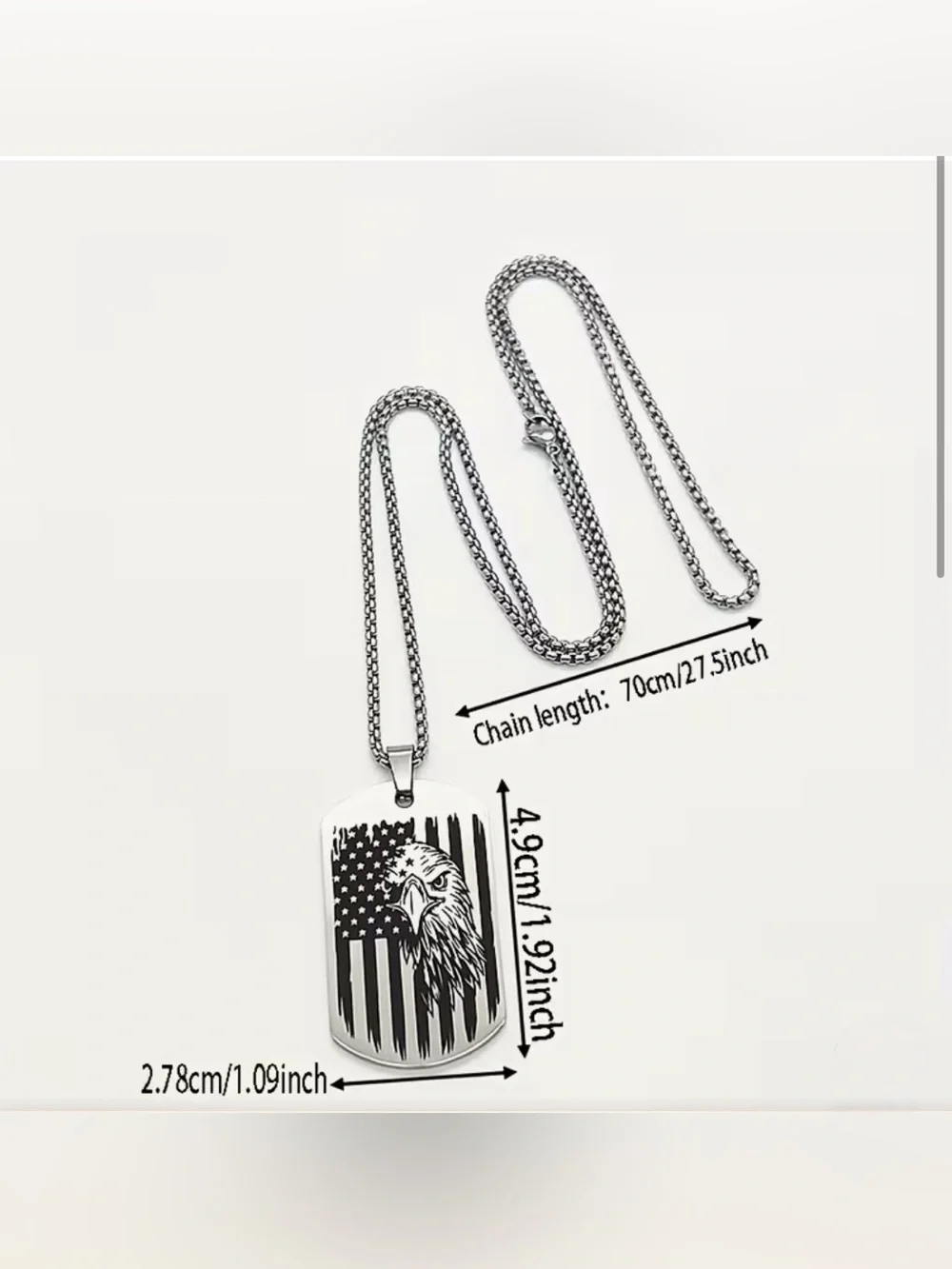 Stainless Steel Eagle & American Flag Dog Tag Necklace - Silver